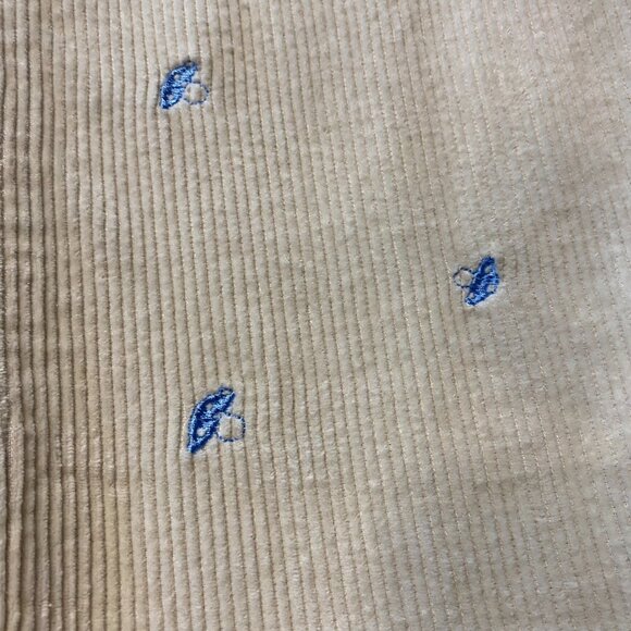NWT Forever 21 Corduroy Trousers Cream with Blue Embroidered Mushrooms XL - Picture 7 of 7